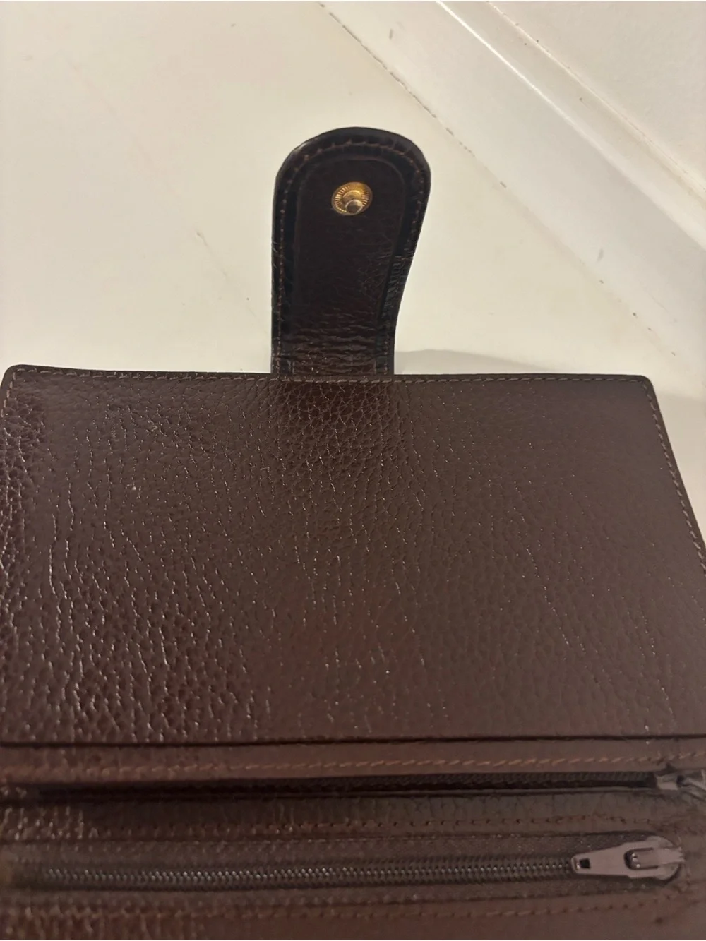 Croc Embossed Clutch/Wallet Snap Closure Dark Brown Orange Stitching 4.25 x 6”